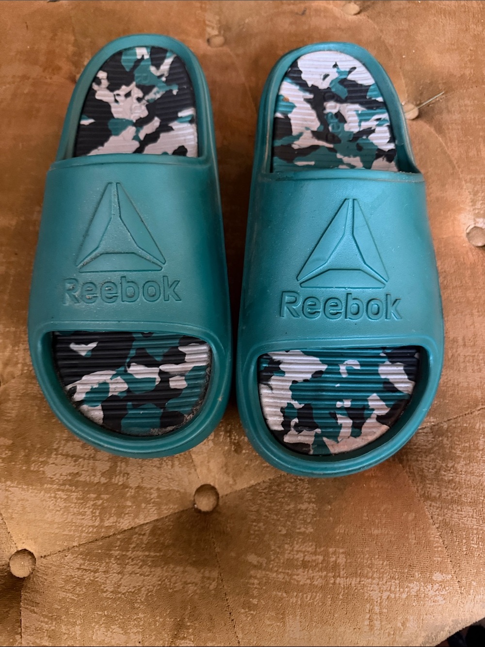 Reebok Teal Men’s Slide Sandals with Camo Footbed